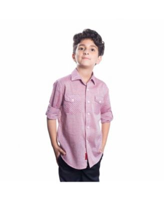Elie Balleh Little Boys Red Slim Fit Striped Shirt For - Red