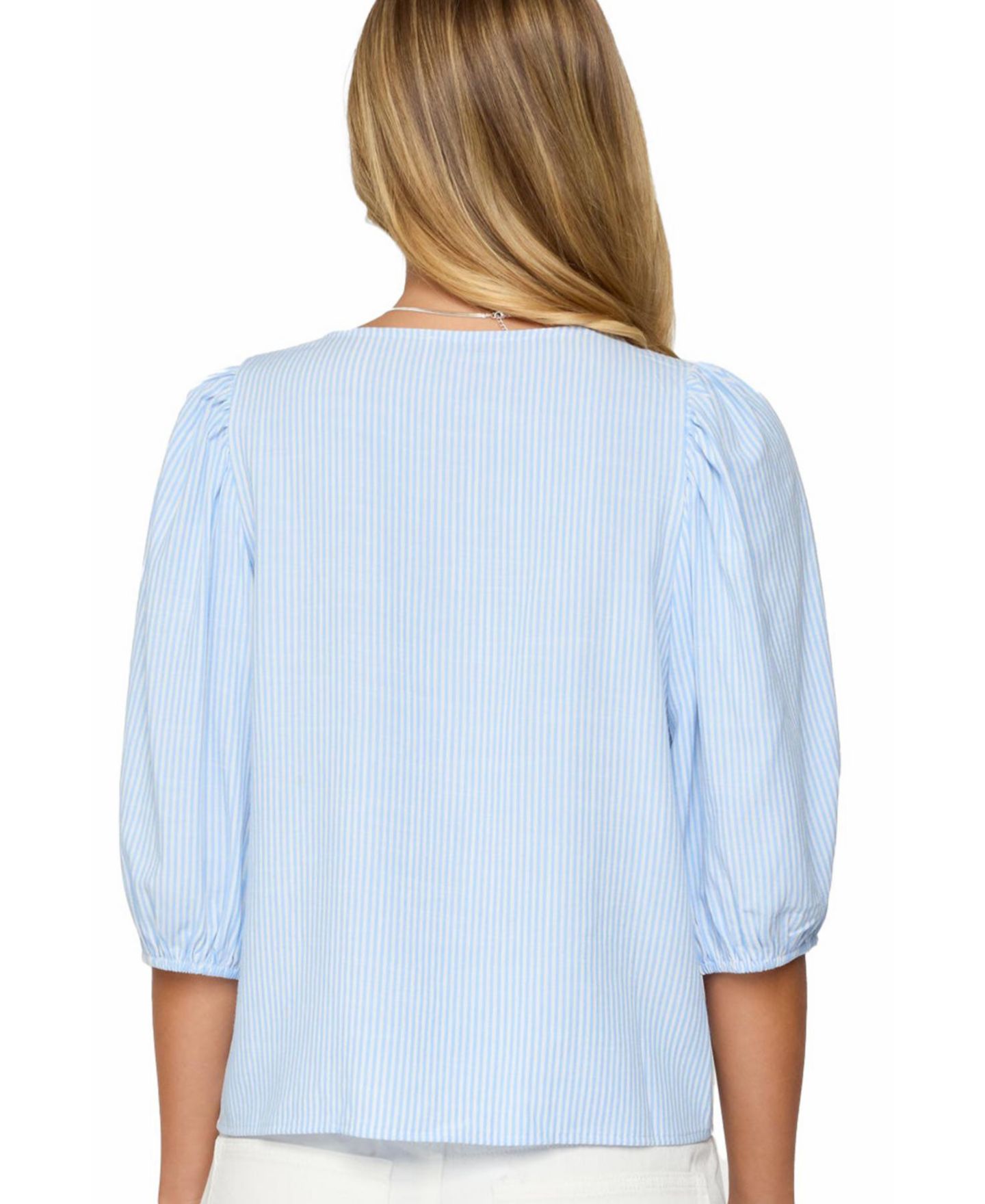 Женская рубашка Edikted Pinstripe Linen Look Button Up, цвет: Светлый синий — фото 2
