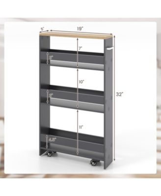  19" Engineered wood 4 Tiers, Locking Wheels, Handle/Towel Rack, Slim Design Rolling Storage Cart