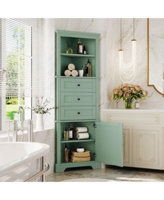 68.9"H Triangle Tall Cabinet with 3 Drawers and Adjustable Shelves for Bathroom/Living Room