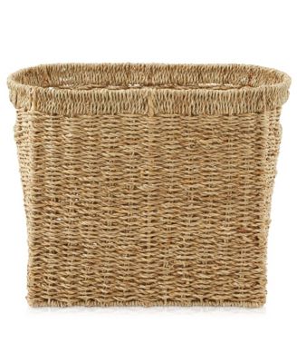 Magazine Holder Basket with Handles, Whitewash - Oval Water Hyacinth Storage Bin for Bathroom, Home Office