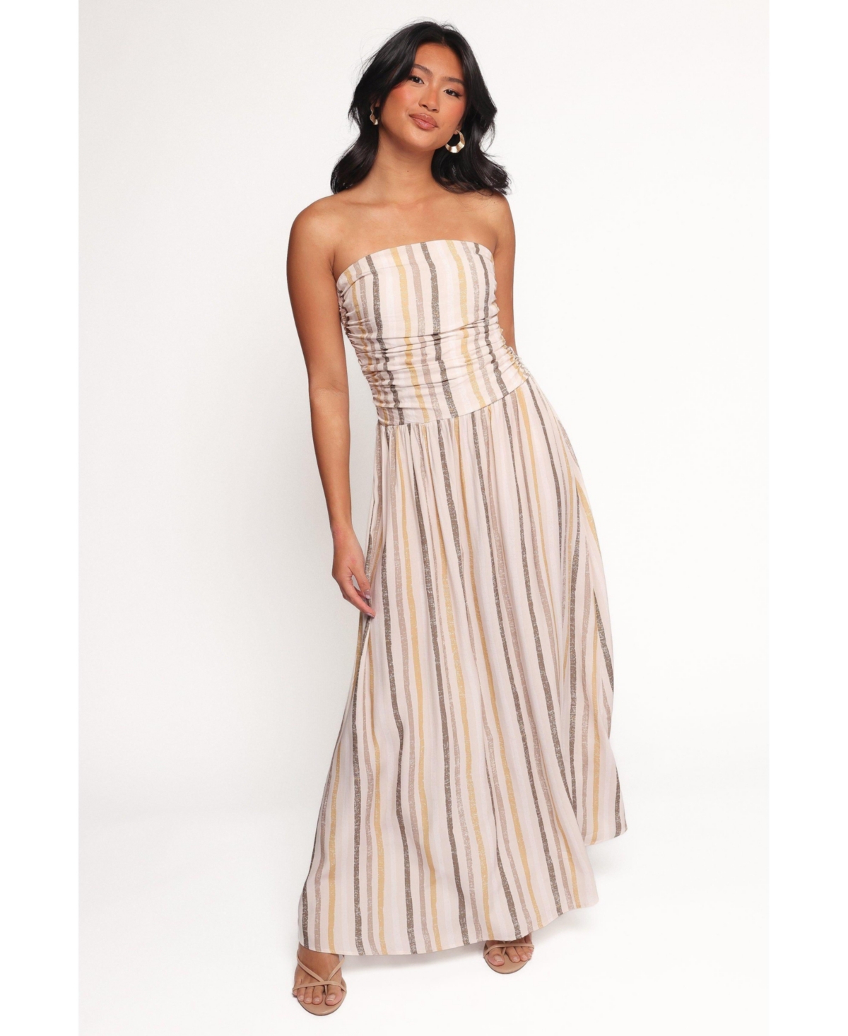 Petal and Pup Women's Jimena Strapless Maxi Dress - Brown stripe