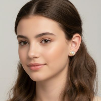 Teens Elegant 14K Gold Plated White Pearl Seashell Stud Earrings