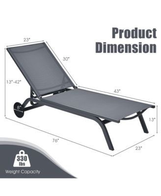 Set of 2 Patio Chaise Lounge Chair Aluminum Adjustable Recliner w/ Wheels