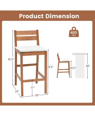 Patio Eucalyptus Wood Bar Stools Set of 2 Outdoor Bar Height Patio Chairs w/ Cushions