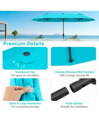 13 Feet Double-Sided Patio Twin Table Umbrella with Crank Handle