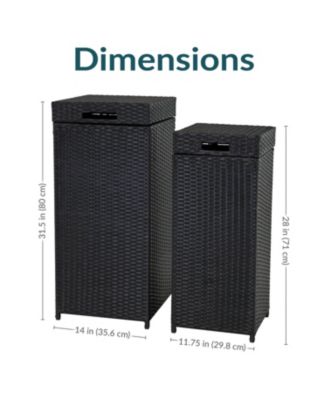 Wicker Indoor and Outdoor Trash Cans with Lids - Set of 2 - 26 Gal. and 15 Gal. - Black