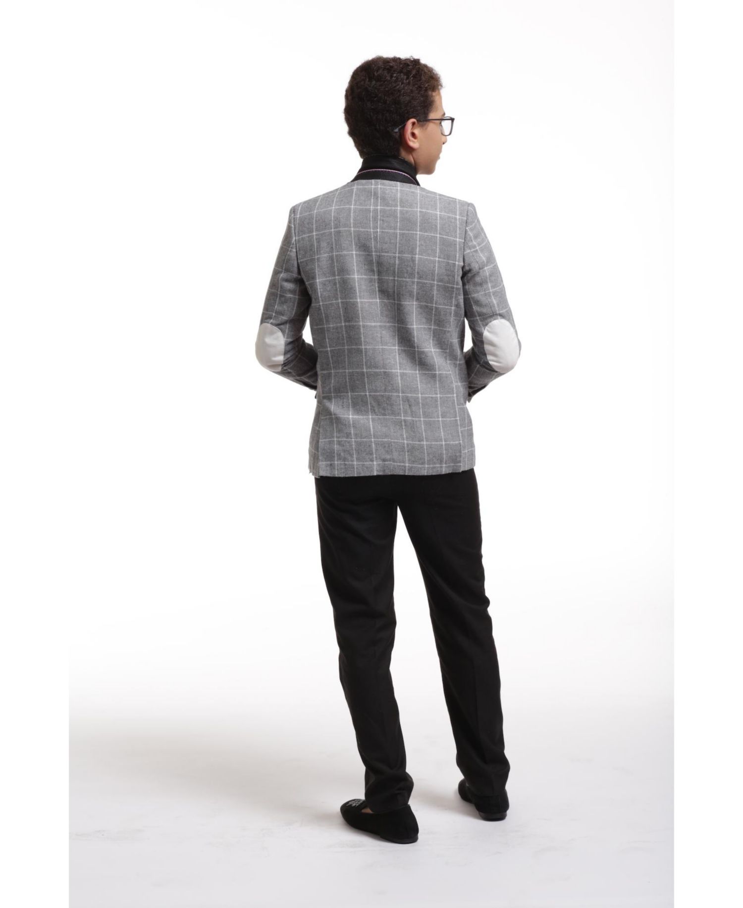 Boys Black Slim Fit Checked Blazer