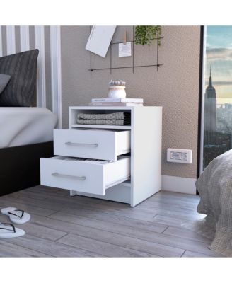 Faux Wood Nightstand with Two Drawers for Small Spaces and Bedroom Essentials
