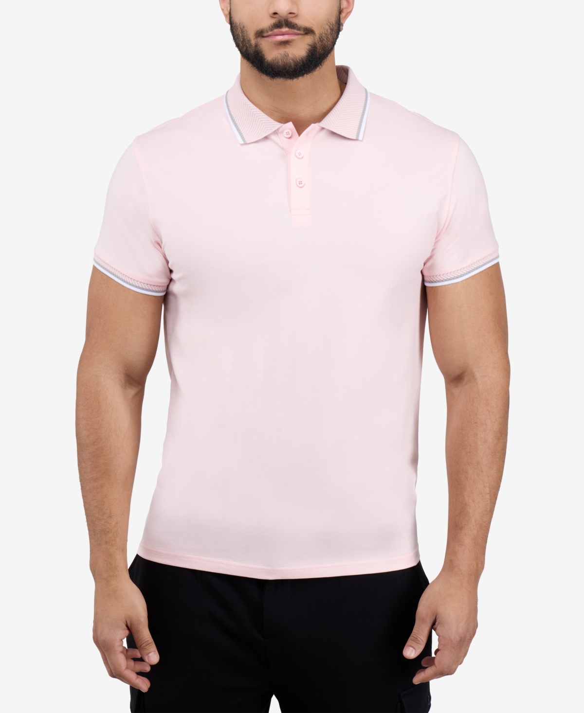 Men's Short Sleeve Texture Rib Polo Shirt - Sage, Sand