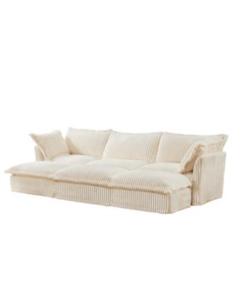 1 Pc Fabric Upholstered Sofa 3-Seat with Ottomans Sleeper Function Living Room Furniture