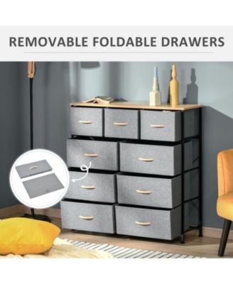9 Drawers Storage Chest Dresser Organizer Unit w/ Steel Frame, Wood Top, Easy Pull Fabric Bins, for Bedroom, Hallway, Closet, Entryway, Oak & Grey