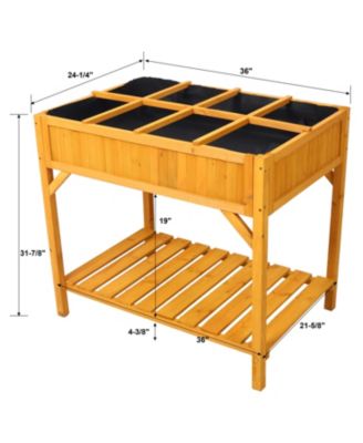 Elevated Wooden Planter Box with 8 Grids & Liner