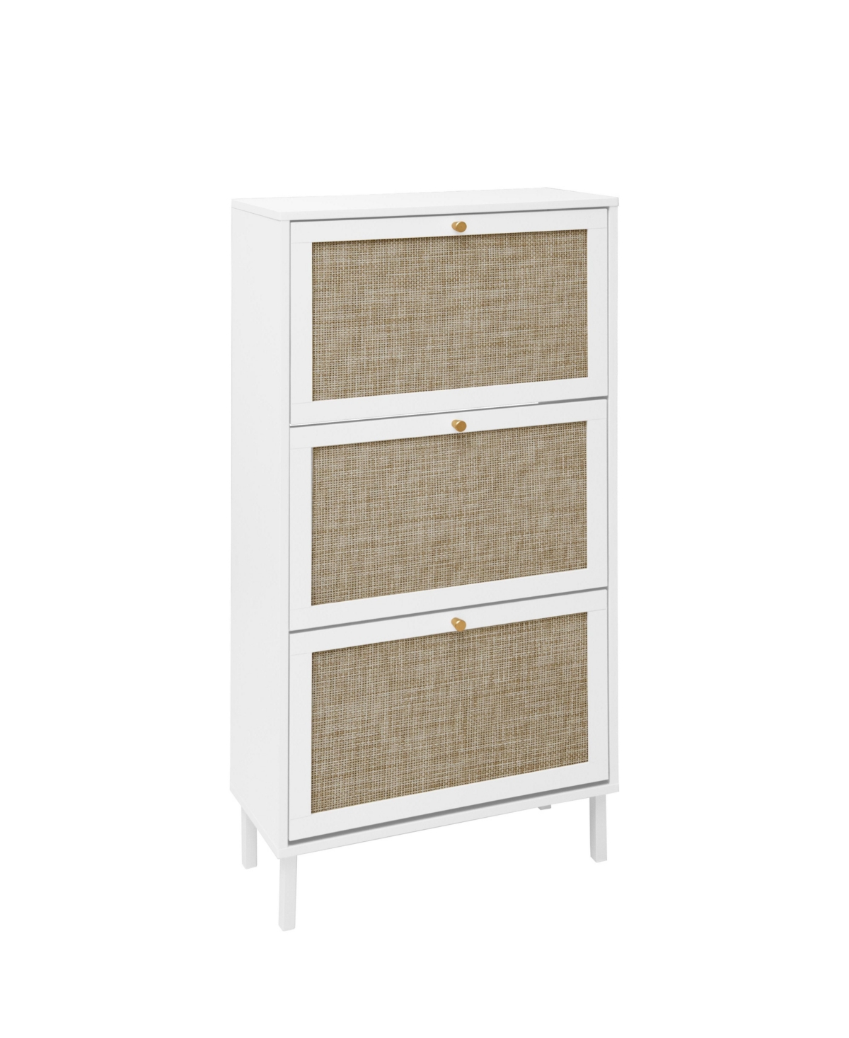 Streamdale FurnitureRattan 3 Door Shoe Rack, Freestanding Modern Shoe Storage Cabinet, for Entryway