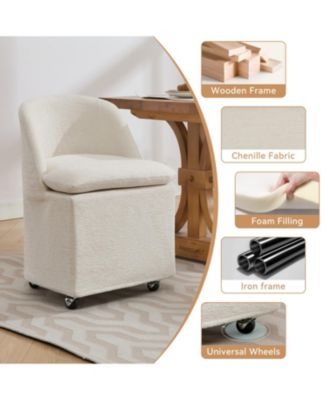 Set of 2 Chenille Fabric Dining Chairs With Universal Wheels