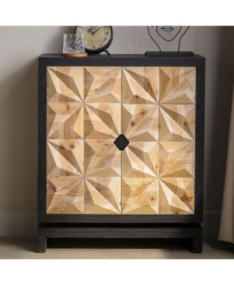 3D Geometric Carved wood Double-Door Cabinet