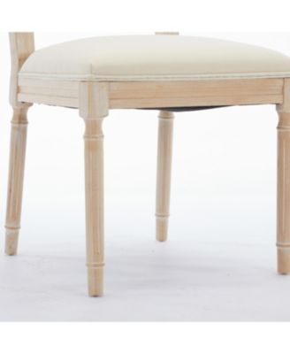 Antique Dining Chairs - Linen Fabric Upholstered Wooden Chairs Set of 2