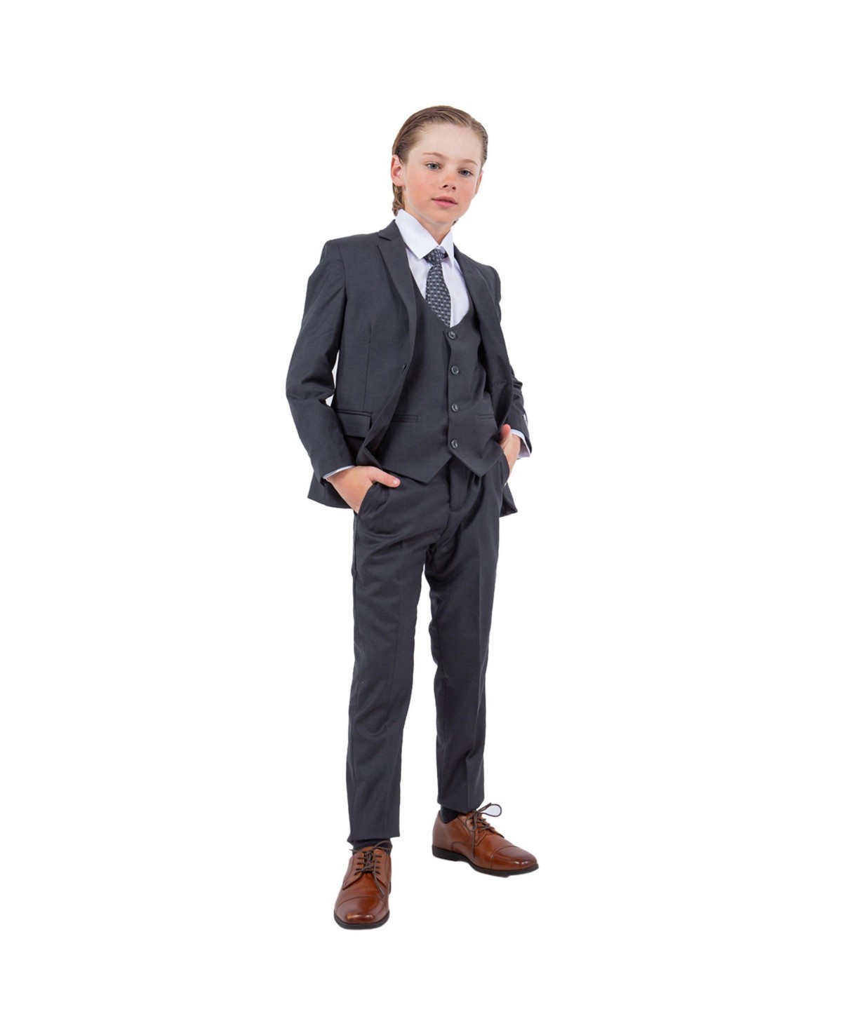 Детские Stacy Adams Little Boys Charcoal Grey 5 PC Suit — фото 1