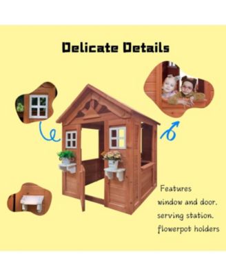 All Wooden Kids Playhouse with 2 windows and flowerpot holder