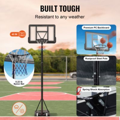 4 .10ft Adjustable Height Basketball Hoop Portable Backboard System 44inch with Wheels and Fillable Base