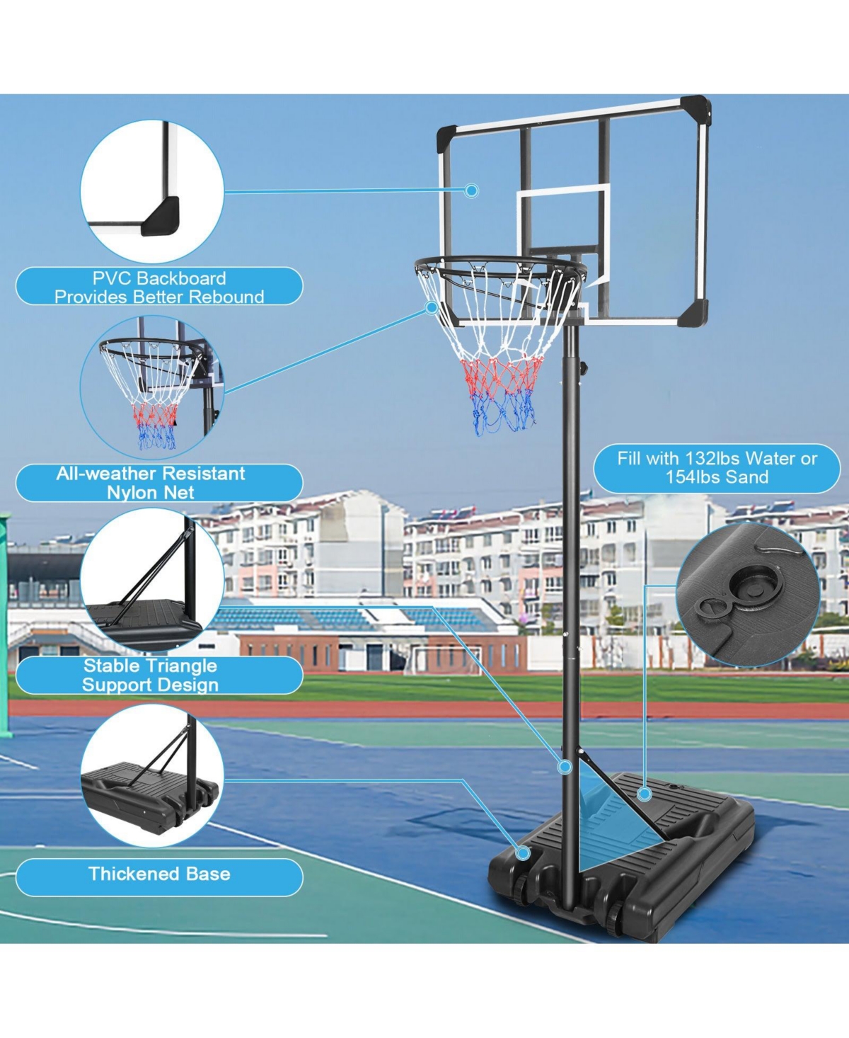 35.4 in. Transparent Backboard 6.2 ft. x 8.5 ft. Basketball Hoop Basketball System with Adjustable Height and Wheels