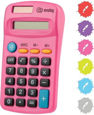 Calculator Pink, Basic Small Solar and Battery Operated, Large Display Four Function, Auto Powered Handheld Calculator School and Kids, 1 PK – by Enday