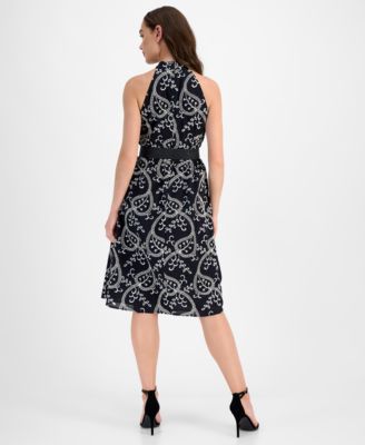 Women's Halter Neck Belted Midi Dress