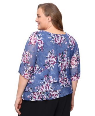 Plus Size 3/4-Sleeve Chiffon Top