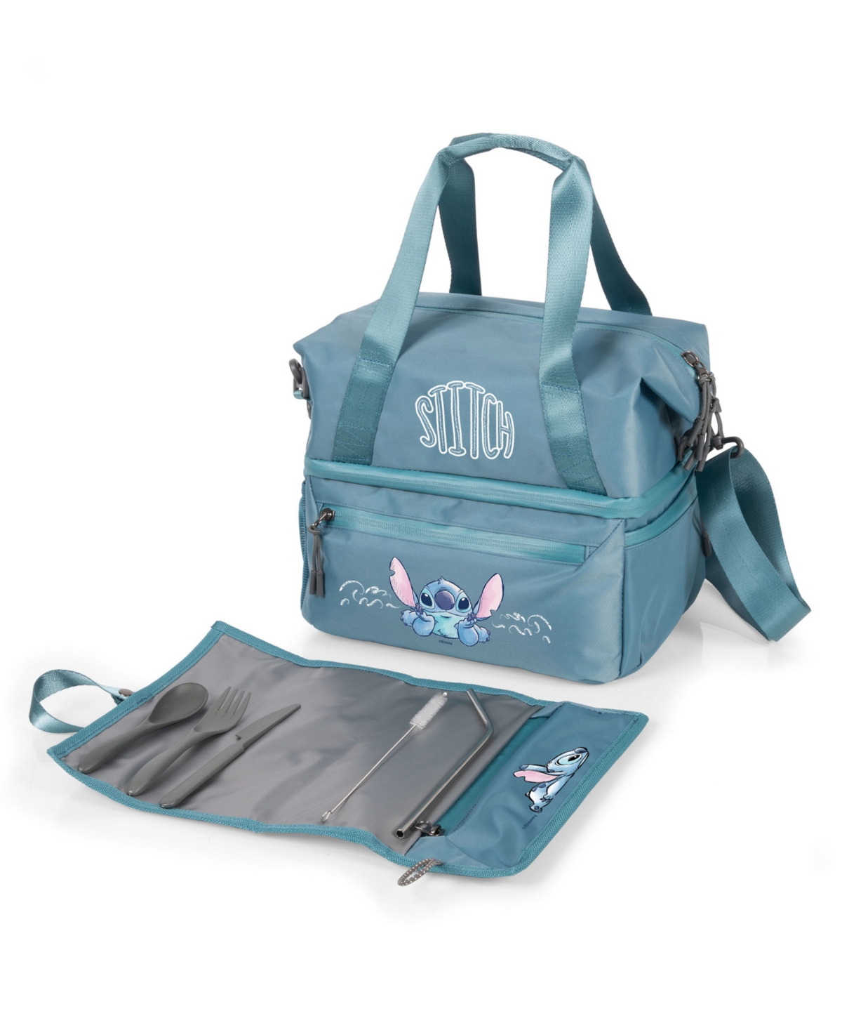Disney Lilo and Stitch 16 Bottle Tarana Lunch Bag Cooler with Utensils Set - Aurora Blue