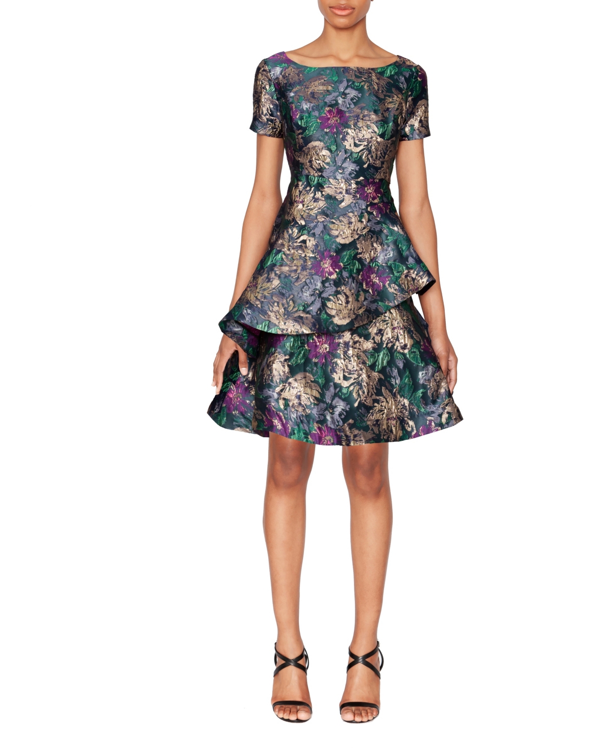 Women's Printed Double-Tiered Fit & Flare Dress - Green, Purple