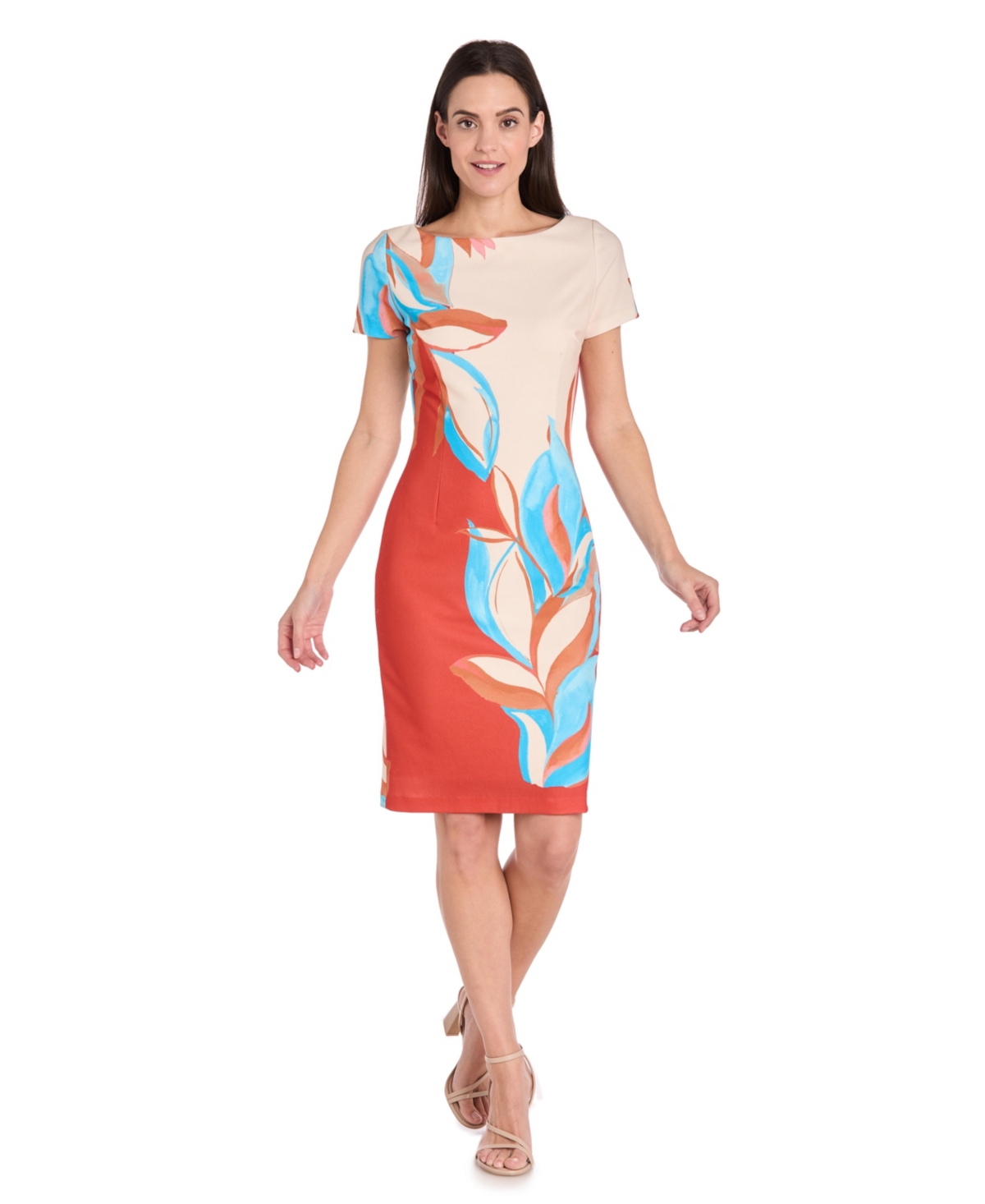 Women's Colorblocked Placement-Print Sheath Dress - Terracotta