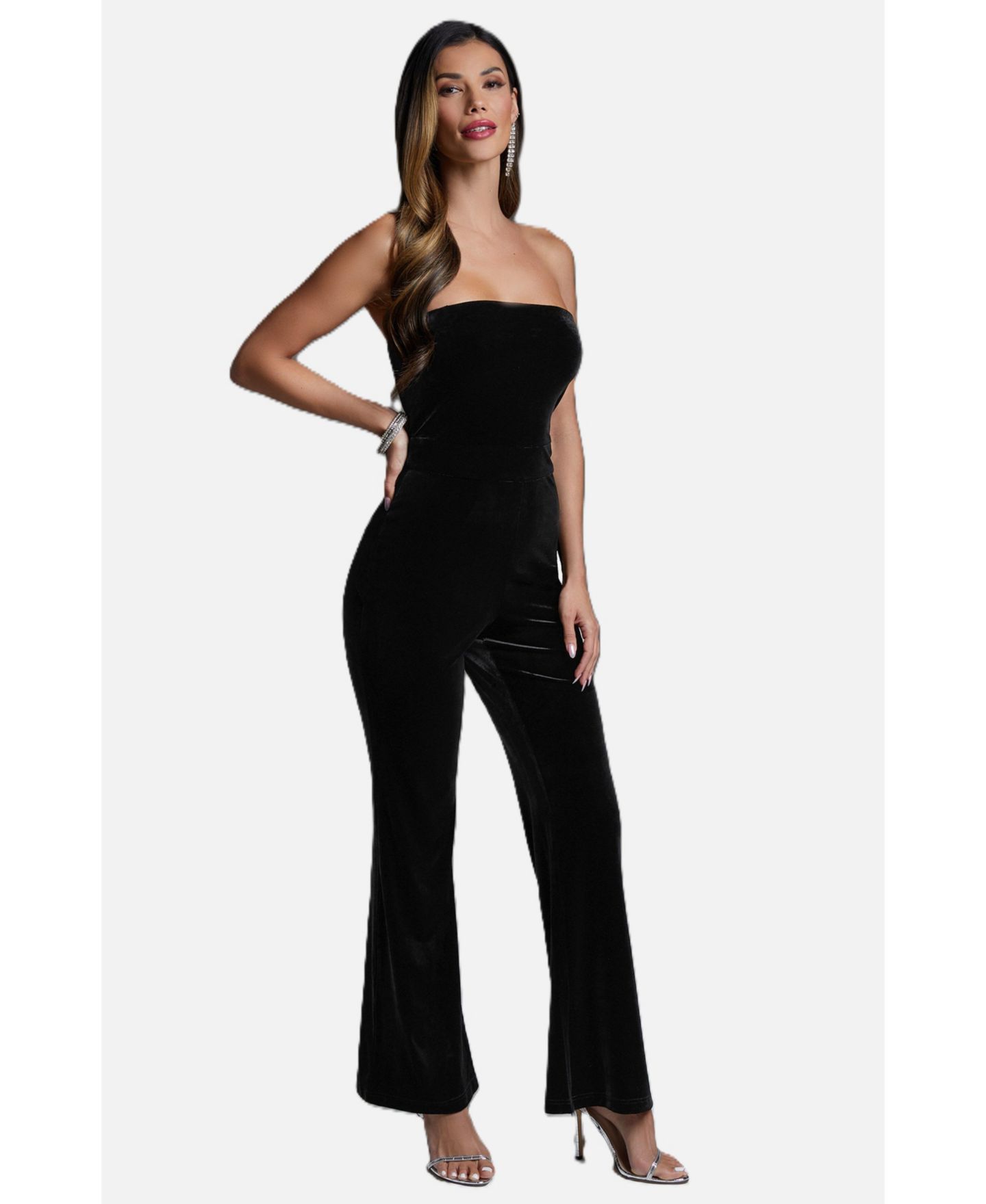 Женский комбинезон Bebe Strapless Velvet Jumpsuit, цвет: Чёрный — фото 3