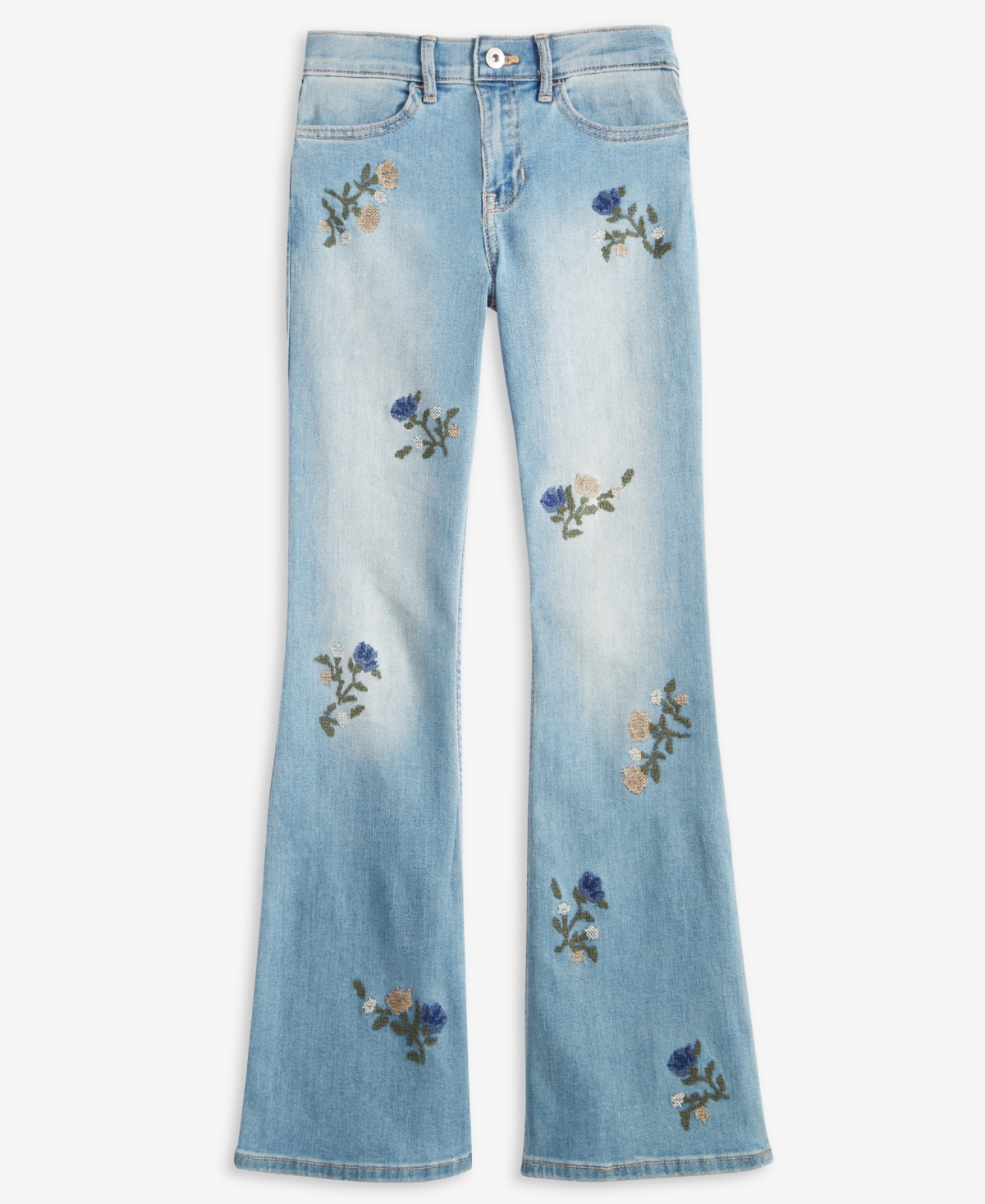 Abercrombie Girls High-rise Floral Embroidered Flared Jeans In Blue