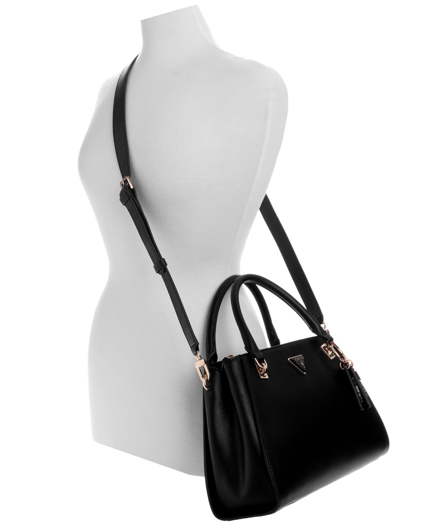 Женская сумка GUESS Noelle II Luxury Satchel, цвет: Чёрный — фото 2