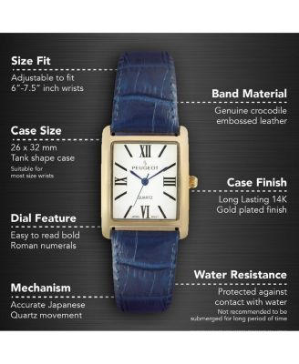 Women's Tank Watch Roman Dial Blue Leather Strap