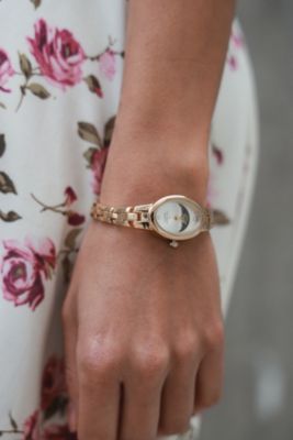 Women's Gold 30x25mm Sun Moon Dial Link Bracelet Watch