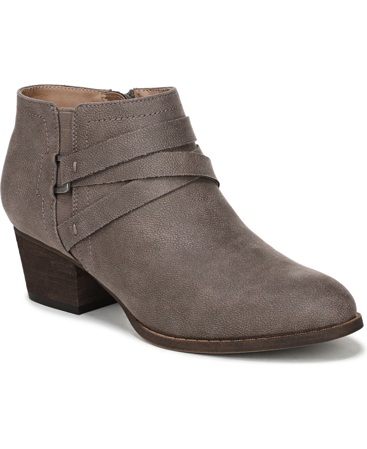 Women's Bryce Zip Round Toe Block Heel Short Boots - Ash Grey Tumbled Faux Leather