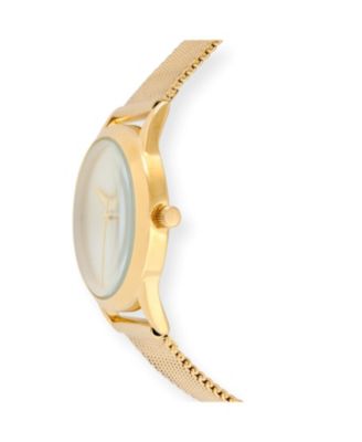 Women's 30mm Wafer Slim Gold Plated Case Watch Champagne Dial with Mesh Band