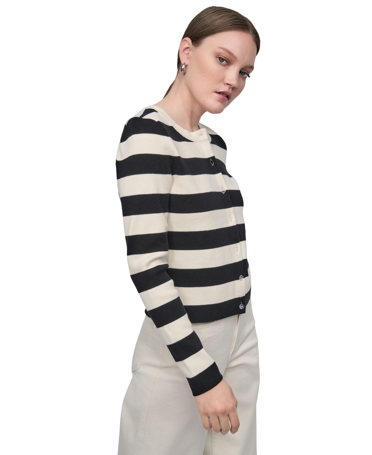 Dkny Jeans Women's Striped Cropped Cardigan Sweater In Multi