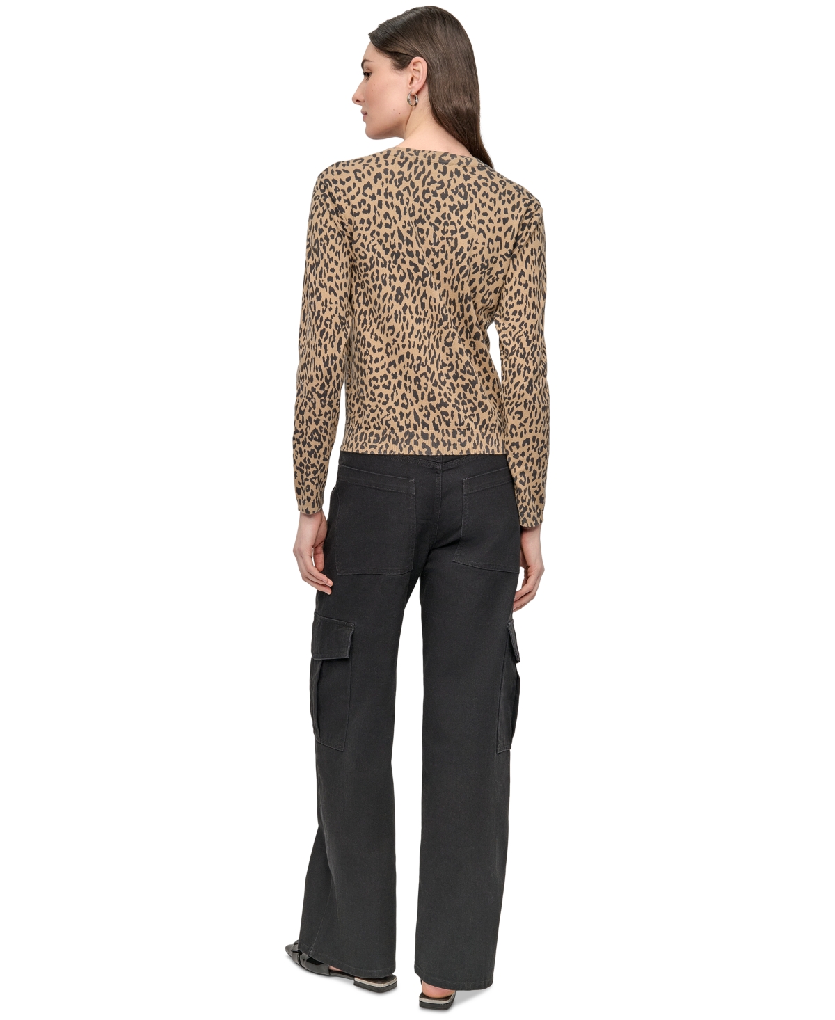 Dkny Jeans Women's Cheetah-print Cardigan Sweater In Multi