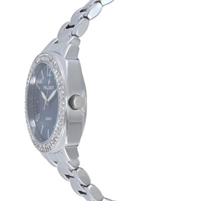 Women's 40mm Blue Face Boyfriend Bracelet Watch with Crystal Bezel