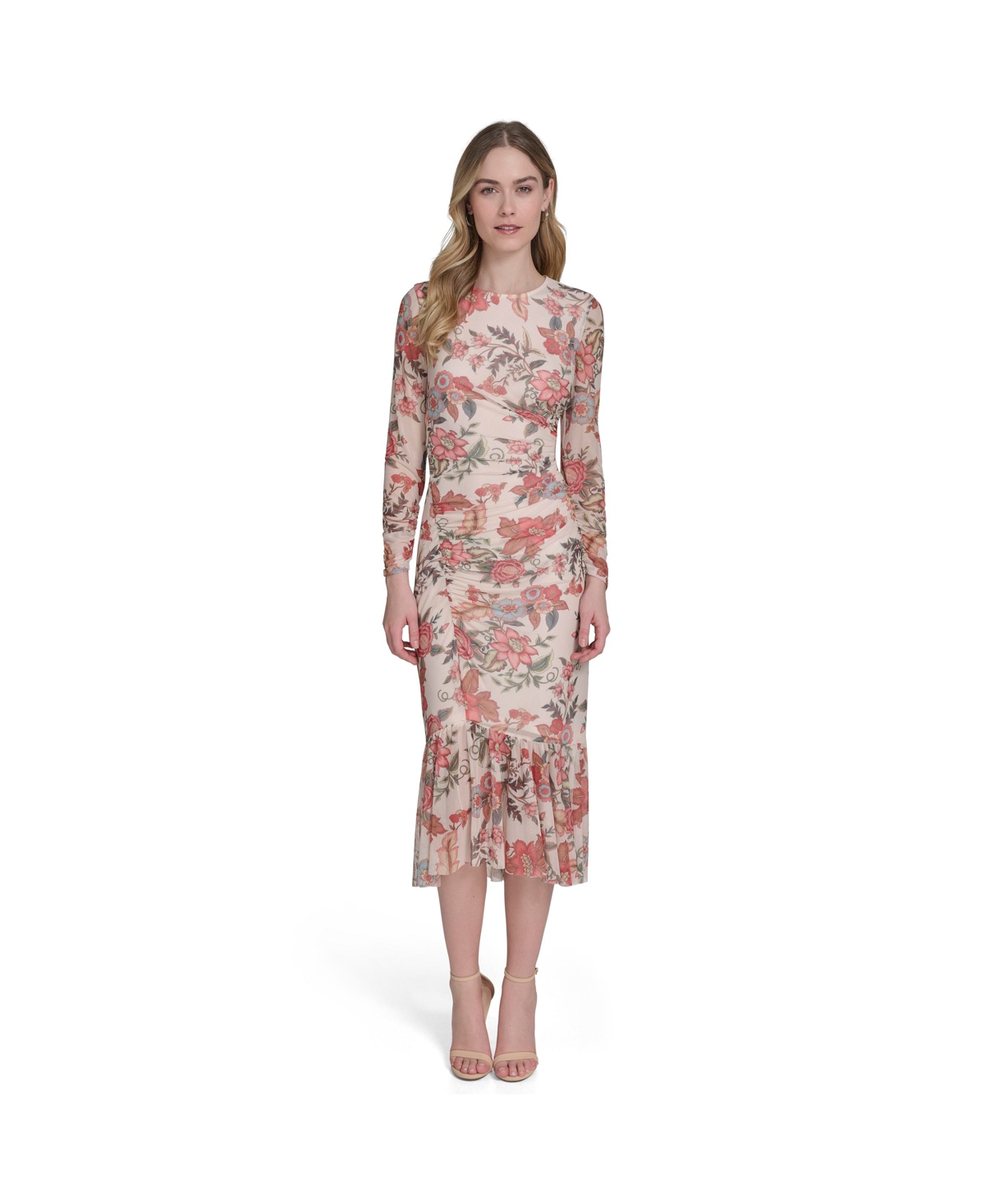 Women's Printed Mesh Bodycon Midi Dress - Ivory