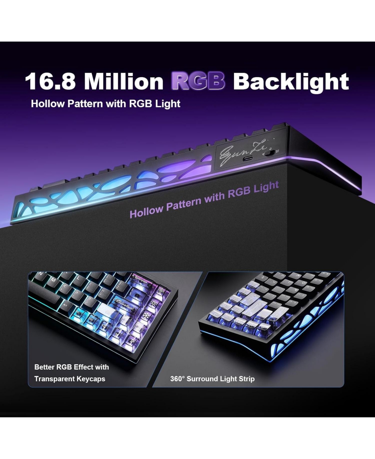 Yunzii AL65 Wireless Mechanical Keyboard, Full Aluminum Cnc,Support Qmk/Via Software Gasket Structure,60% Hot Swappable with Rgb Backlit Bt/2.4G/Usb-c