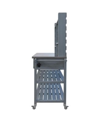 Outdoor Potting Bench Table with Hutch & Stainless Top