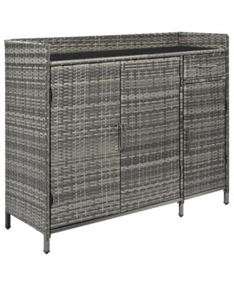 Wicker Outdoor Storage Cabinet & Bar Table Combo