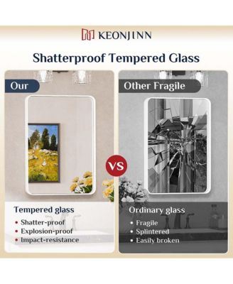 24x32 Inch Brushed Gold Bathroom Vanity Mirror Tempered Glass Metal Framed