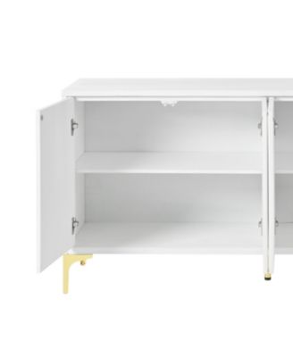 White Wood Buffet Cabinet with Carved Doors & Storage