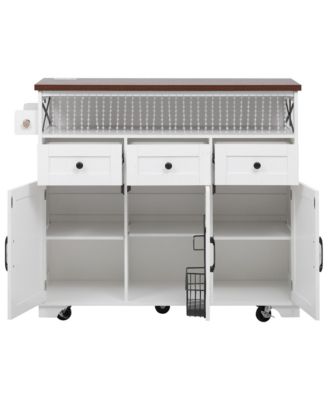 Farmhouse Kitchen Island Cart with Drop Leaf & Wheels