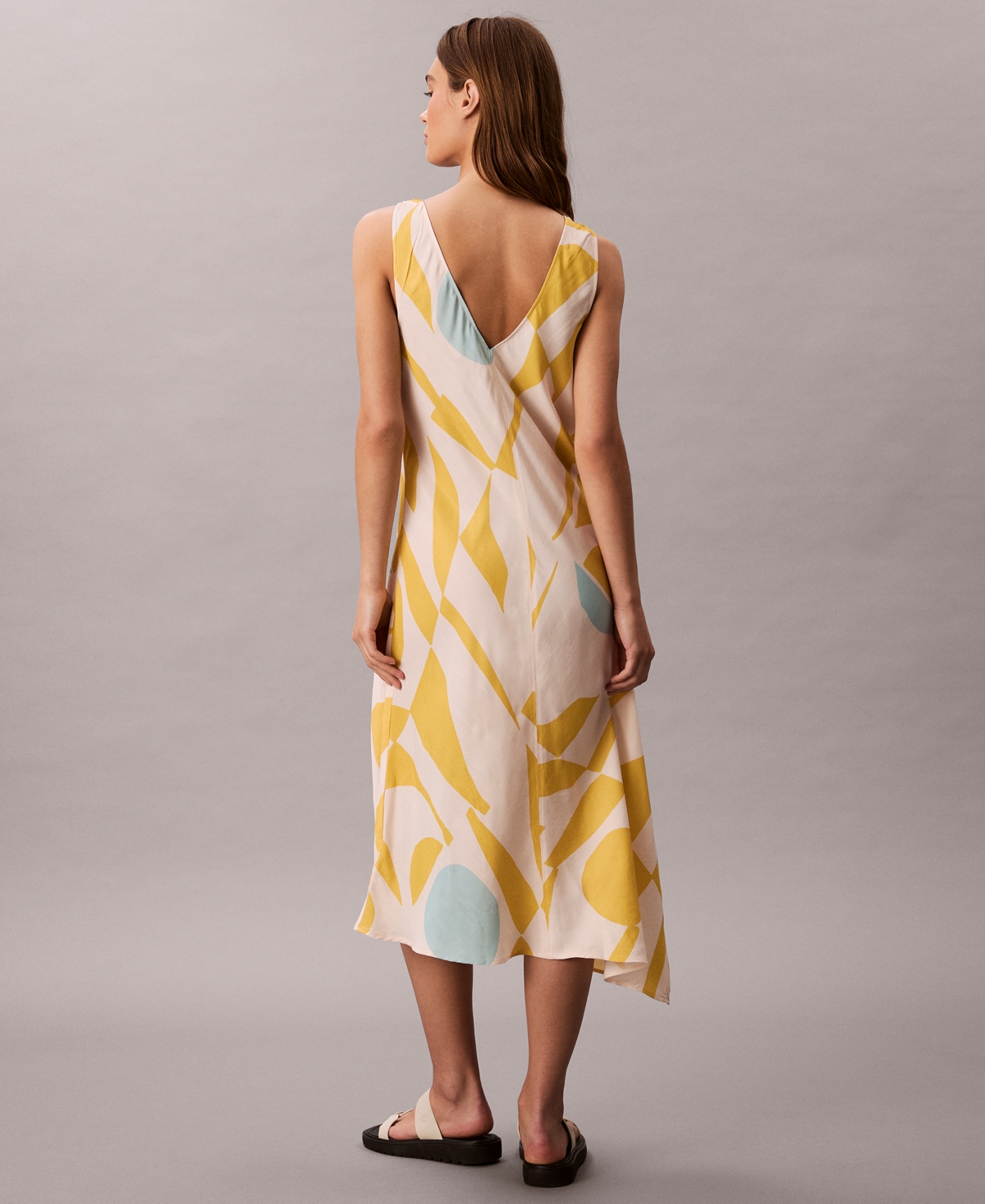 Calvin Klein Women's Geo-print Asymmetrical-hem Midi Dress In Multi
