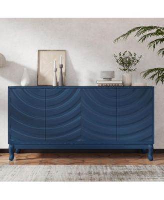 Navy Blue Sideboard with Wavy Doors & Arched Groove Design